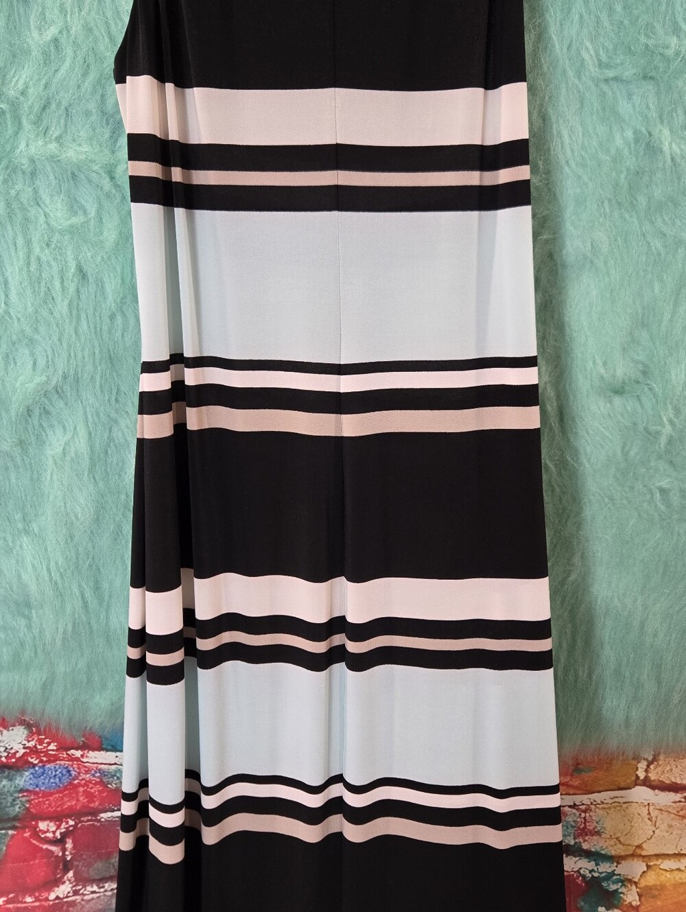 Chaps Blue Tan White Black Striped Halter Maxi Dress Size XS/TP - Picture 9 of 14